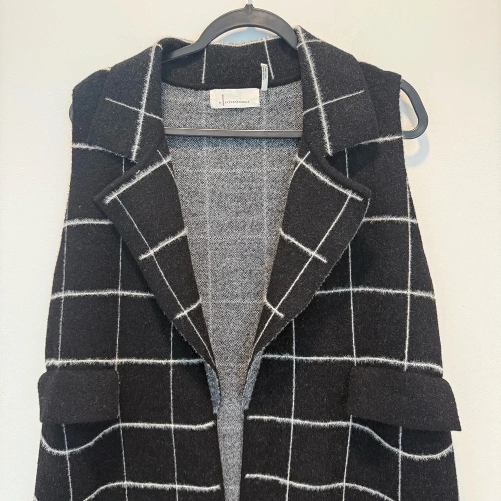 Anthropologie Quinn Windowpane Longline Duster Vest One Size OS